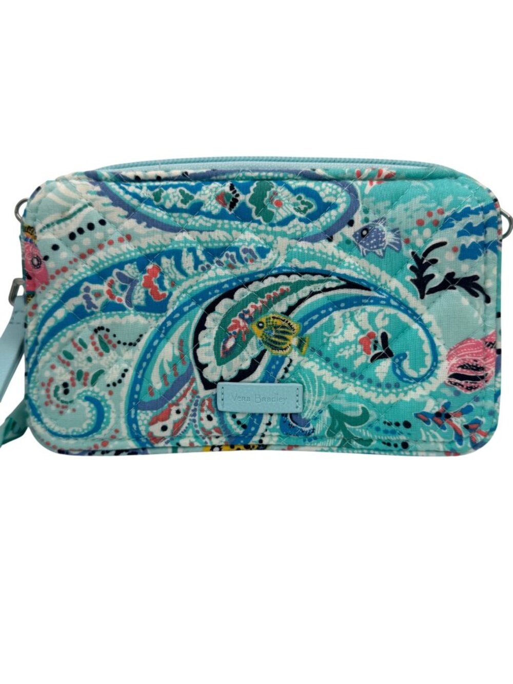 Paisley Wave Vera Bradley Blue Quilted Wristlet Turnloack Wallet Ocean NEW READ